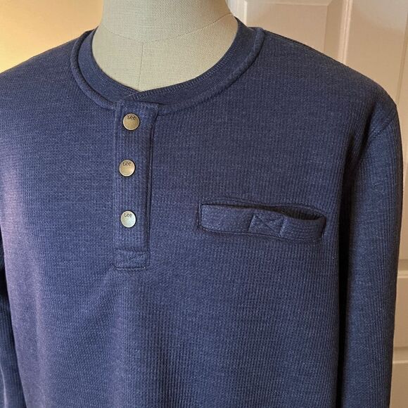 NWT Men's Lee Premium Select Shepa Lined Outdoor Henley in Navy Blue Sz LARGE - Picture 2 of 4
